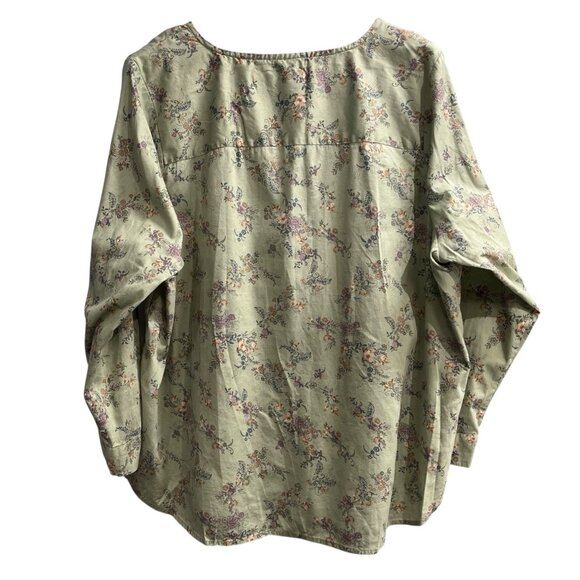 CJ Banks Top Women 2X Green Floral Tunic Peasant Boho Cottagecore Hippie Casual - Picture 2 of 7